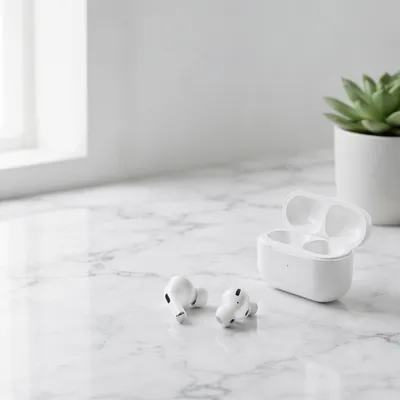 Minimal Wireless Earbuds on White Marble