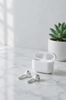 Minimal Wireless Earbuds on White Marble