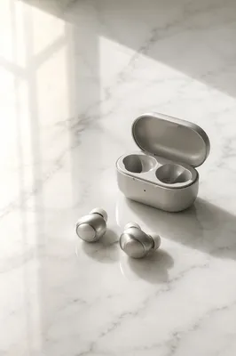 Minimal Wireless Earbuds on White Marble