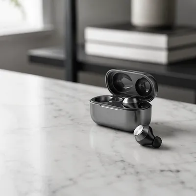 Minimal Wireless Earbuds on White Marble