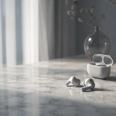 Minimal Wireless Earbuds on Marble Surface