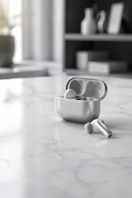 Minimal Wireless Earbuds on White Marble