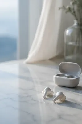 Minimal Wireless Earbuds on Marble Surface