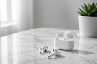 Minimal Wireless Earbuds on White Marble