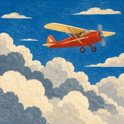 Vintage Red Airplane Above Dramatic Clouds