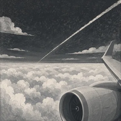 Monochrome Airplane Window Above Cloudscape