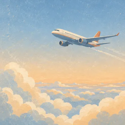 Airplane Above Sunlit Morning Clouds