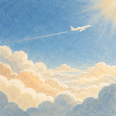 Airplane Soaring Above Sunlit Morning Clouds