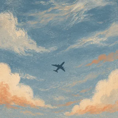 Airplane Silhouette in Soft Cloudy Sky