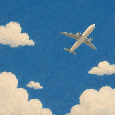 Airplane Crossing Blue Sky and Clouds