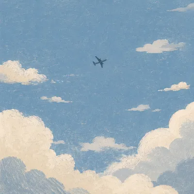 Airplane Silhouette Above Blue Cloudy Sky