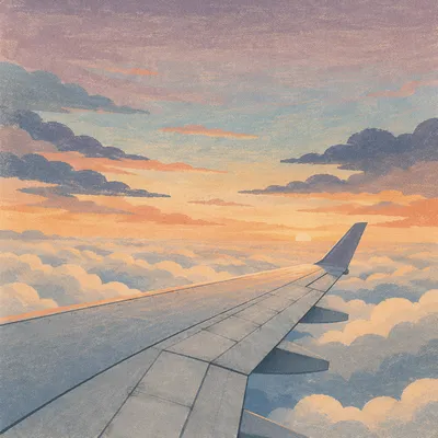 Peaceful Airplane Wing Above Twilight Clouds