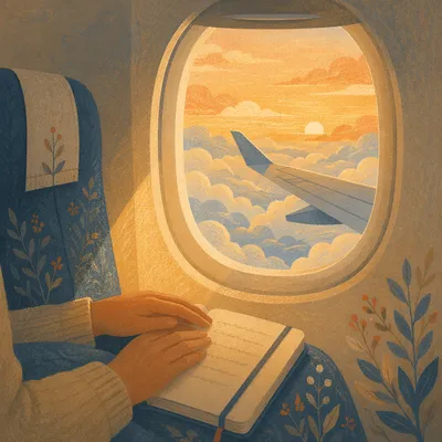 Peaceful Airplane Window Sunrise Travel Reflection