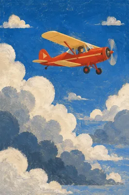 Vintage Airplane Above Dramatic Cloudscape