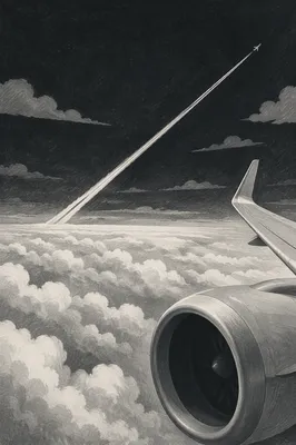 Monochrome Airplane Window Above Cloudscape