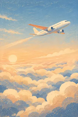Passenger Airplane Above Sunrise Cloud Layer