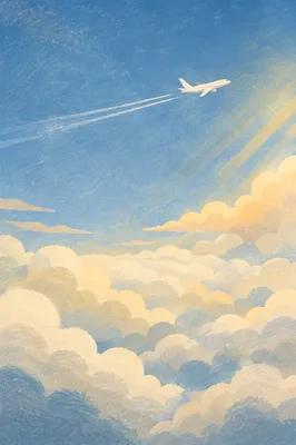 Airplane Soaring Above Sunlit Morning Clouds