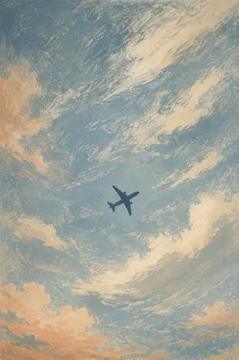 Airplane Silhouette Crossing Soft Clouded Sky