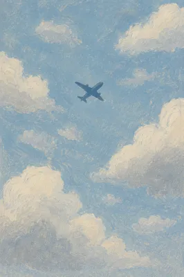 Airplane Silhouette Above Blue Cloudy Sky