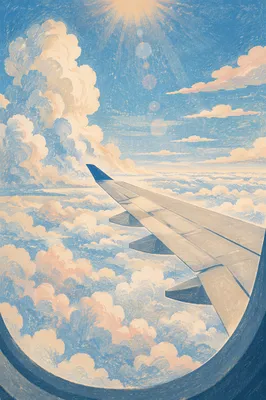 Peaceful Airplane Wing Above Cloudy Sky