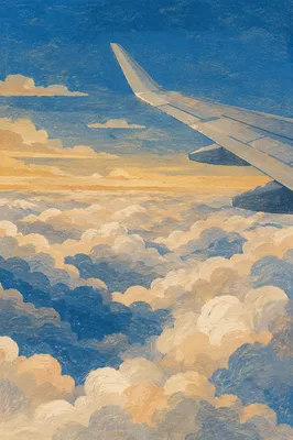 Airplane Wing Above Sunlit Cloud Horizon