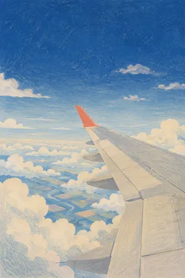Airplane Wing Above Sunlit Clouds
