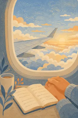 Serene Airplane Window Above Sunlit Clouds
