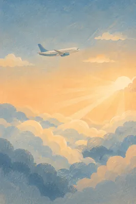 Airplane Above Clouds at Hopeful Sunrise