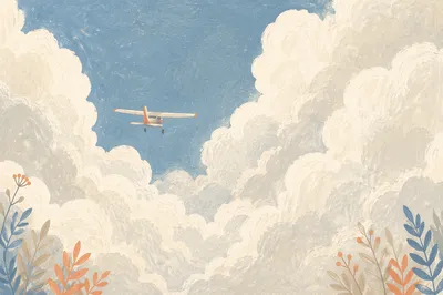 Airplane Flying Through Towering Clouds