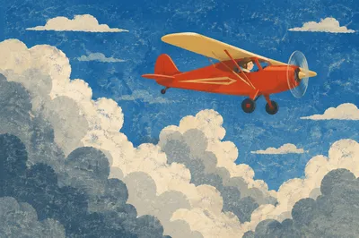 Vintage Airplane Above Dramatic Travel Clouds