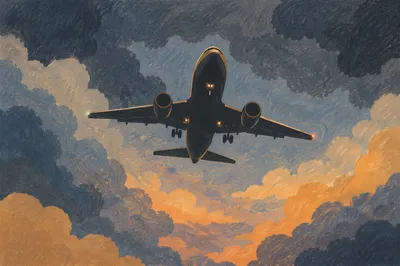 Airplane Climbing Through Dramatic Storm Clouds