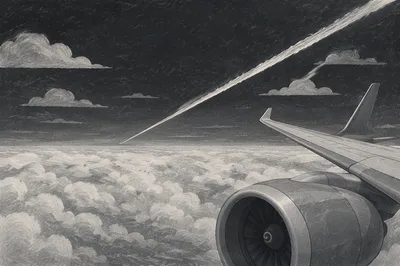 Monochrome Airplane Wing Above Dramatic Clouds