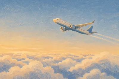 Passenger Airplane Above Morning Cloudscape