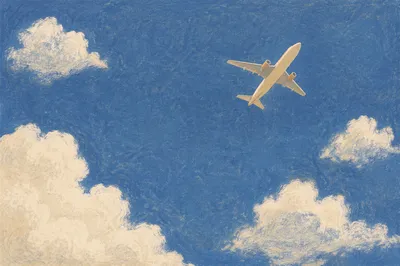 Airplane Overhead in Blue Sky Clouds