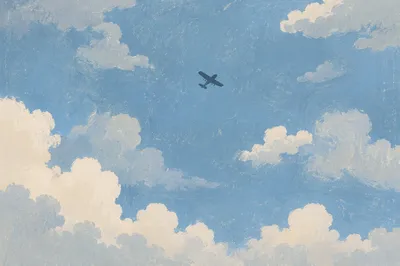 Airplane Silhouette Overhead in Blue Cloud Sky