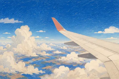Airplane Wing Above Bright Travel Clouds