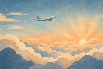 Peaceful Airplane Above Morning Clouds