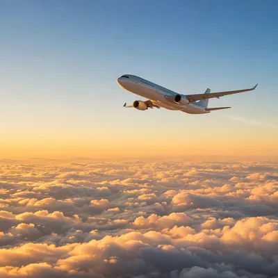 Passenger Airplane Above Sunrise Cloudscape