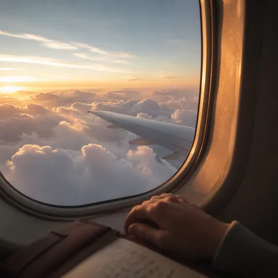 Peaceful Airplane Window View at Sunrise