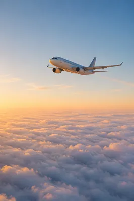 Passenger Airplane Above Sunrise Cloudscape