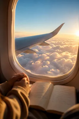 Peaceful Airplane Window Above Golden Clouds