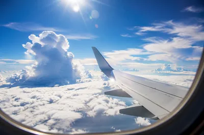 Airplane Wing Above Peaceful Cloudscape