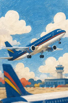 Passenger Airplane Taking Off Into Blue Sky
