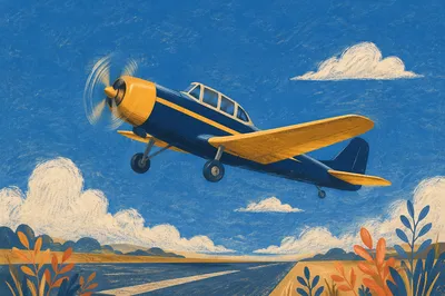 Propeller Airplane Taking Off Into Blue Sky