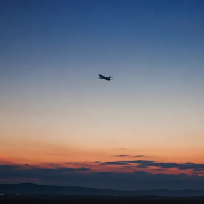 Airplane Taking Off Into Blue Dawn Sky