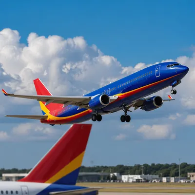 Passenger Airplane Taking Off Into Blue Sky