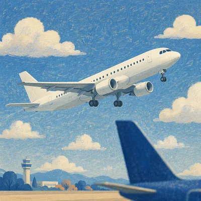 Passenger Jet Taking Off Under Blue Sky
