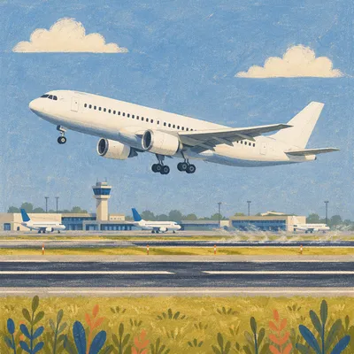 Passenger Jet Taking Off Under Blue Sky