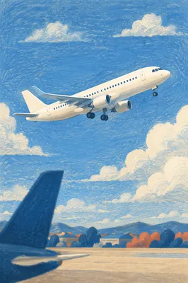 Passenger Jet Taking Off Into Blue Sky