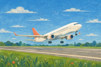 Airplane Takeoff Under Bright Blue Sky